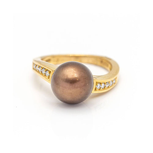 Bague 55 LARGÉ - Bague en or rose 18 kt avec perle et diamants 58 Facettes UKD359665LF