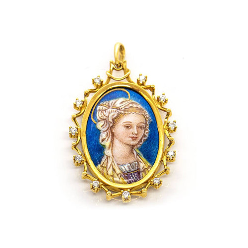 Pendentif Médaille Vierge - Pendentif en or jaune 18 ct et diamants 58 Facettes UKD359667LF