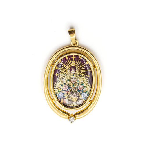 Pendentif Médaille - Vierge del Rocío en or jaune 18 kt et émail, diamant 58 Facettes UKD359668LF