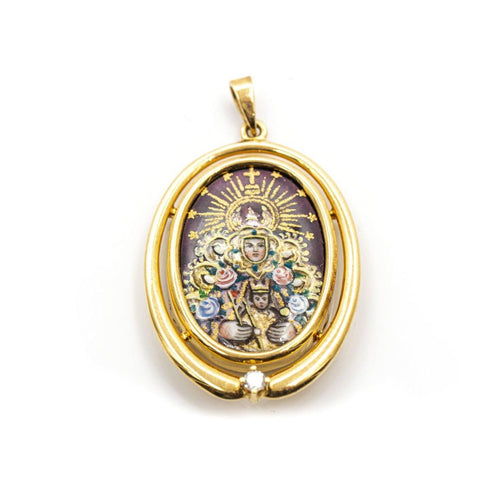 Pendentif Médaille - Vierge del Rocío en or jaune 18 kt et émail, diamant 58 Facettes UKD359668LF