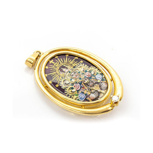 Pendentif Médaille - Vierge del Rocío en or jaune 18 kt et émail, diamant 58 Facettes UKD359668LF