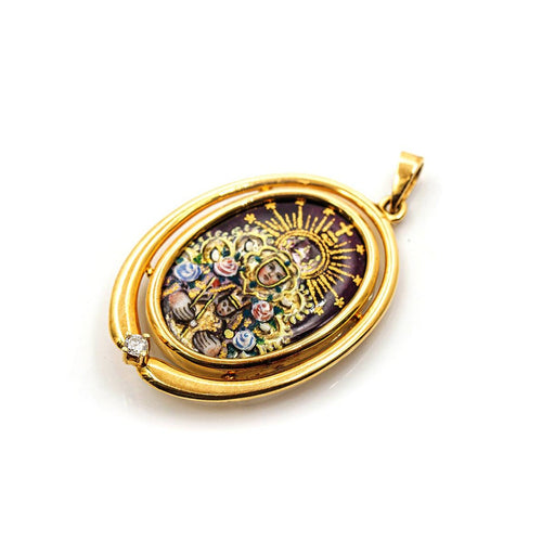 Pendentif Médaille - Vierge del Rocío en or jaune 18 kt et émail, diamant 58 Facettes UKD359668LF