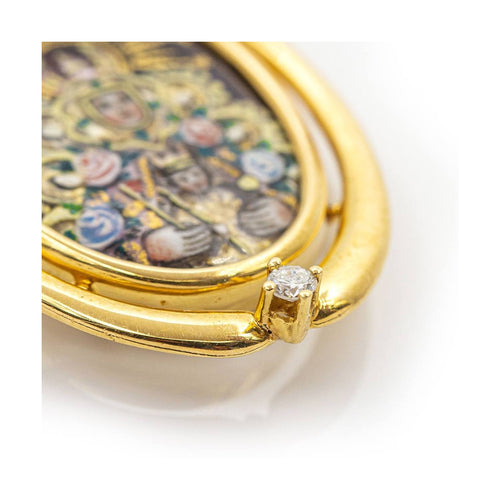 Pendentif Médaille - Vierge del Rocío en or jaune 18 kt et émail, diamant 58 Facettes UKD359668LF