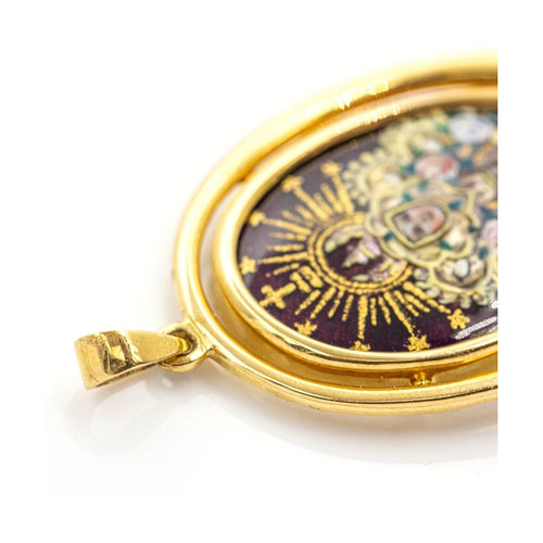 Pendentif Médaille - Vierge del Rocío en or jaune 18 kt et émail, diamant 58 Facettes UKD359668LF
