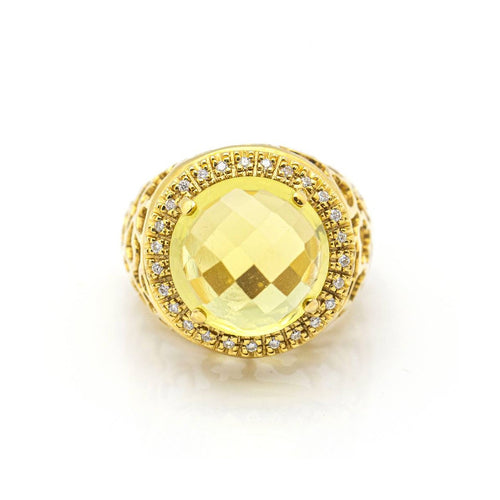 Bague 56 Bague - Diamants et quartz citron en or jaune 18 kt 58 Facettes UKD359671LF