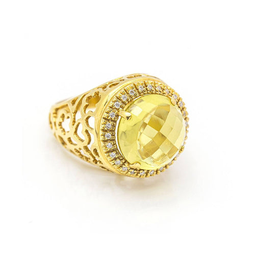 Bague 56 Bague - Diamants et quartz citron en or jaune 18 kt 58 Facettes UKD359671LF