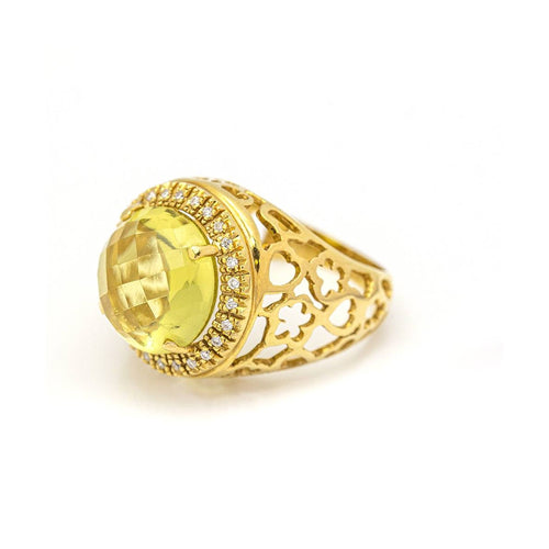 Bague 56 Bague - Diamants et quartz citron en or jaune 18 kt 58 Facettes UKD359671LF