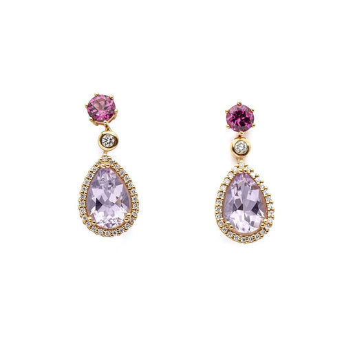 Boucles d'oreilles Boucles d’oreilles - Or rose 18 kt, diamants, améthyste et rhodolite 58 Facettes UKD359675LF
