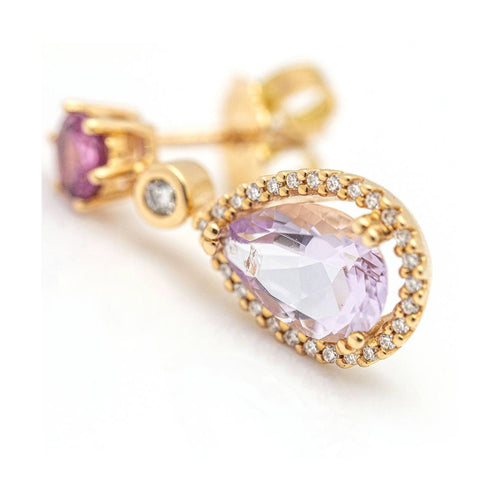 Boucles d'oreilles Boucles d’oreilles - Or rose 18 kt, diamants, améthyste et rhodolite 58 Facettes UKD359675LF