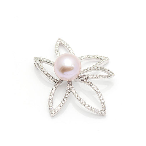 Pendentif Pendentif fleur - en or blanc 18 kt, diamants et perle 58 Facettes UKD359711LF