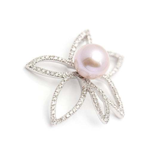 Pendentif Pendentif fleur - en or blanc 18 kt, diamants et perle 58 Facettes UKD359711LF