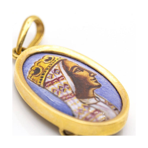 Pendentif Vierge de Montserrat - Médaille en or jaune 18 ct et émail 58 Facettes UKD359724LF