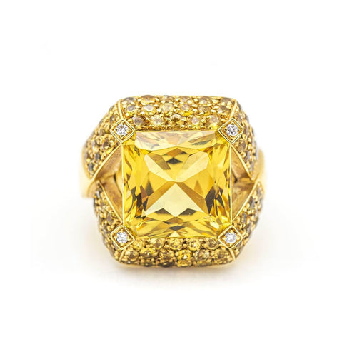 Bague 55 MYANMAR - Bague en or 18 kt et saphirs jaunes 58 Facettes UKD359730LF