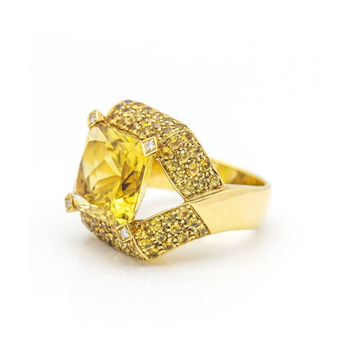Bague 55 MYANMAR - Bague en or 18 kt et saphirs jaunes 58 Facettes UKD359730LF