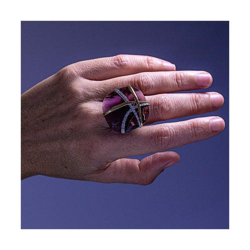 Bague 55 Bague design italien en or bicolore 18 ct, diamants et améthyste 58 Facettes UKD359741LF