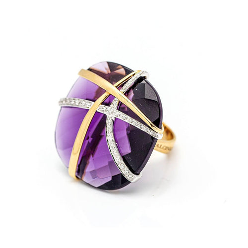 Bague 55 Bague design italien en or bicolore 18 ct, diamants et améthyste 58 Facettes UKD359741LF