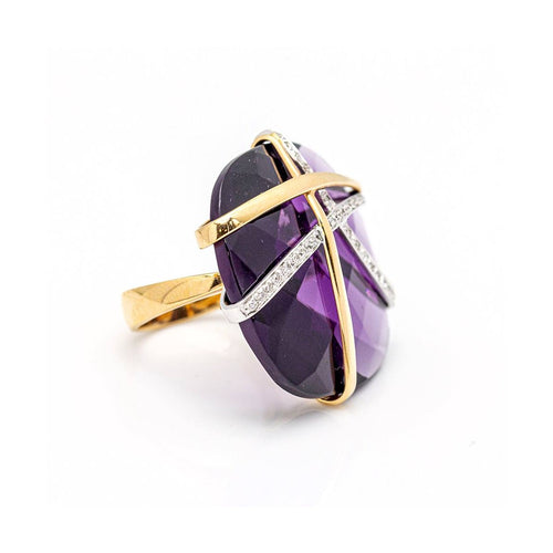 Bague 55 Bague design italien en or bicolore 18 ct, diamants et améthyste 58 Facettes UKD359741LF