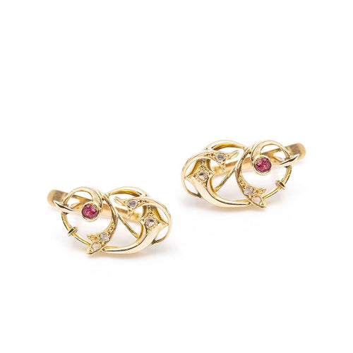 Boucles d'oreilles VINGT - Boucles d'oreilles clip en or jaune 18 kt, diamants et rubis 58 Facettes UKD359873JC