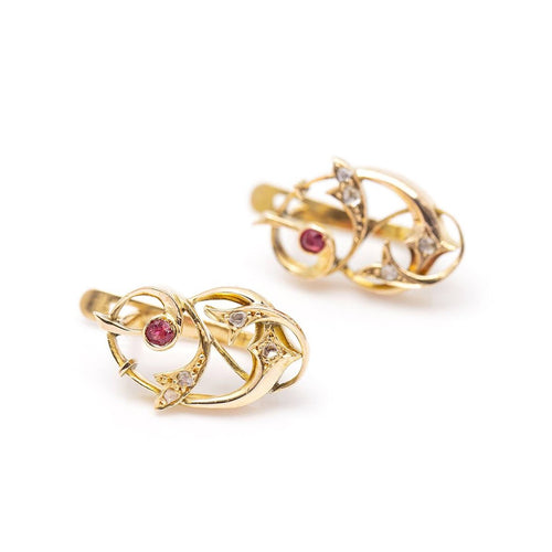 Boucles d'oreilles VINGT - Boucles d'oreilles clip en or jaune 18 kt, diamants et rubis 58 Facettes UKD359873JC