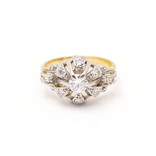 Bague Belle Époque - Bague bicolore en or jaune 18 ct, platine et diamants 58 Facettes UKD359884JC
