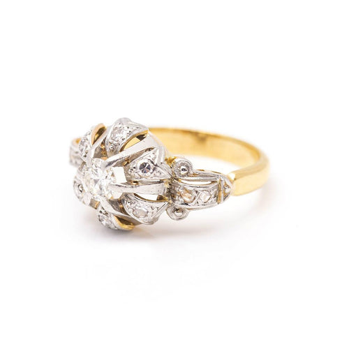 Bague Belle Époque - Bague bicolore en or jaune 18 ct, platine et diamants 58 Facettes UKD359884JC