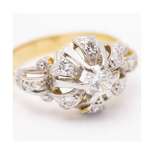 Bague Belle Époque - Bague bicolore en or jaune 18 ct, platine et diamants 58 Facettes UKD359884JC