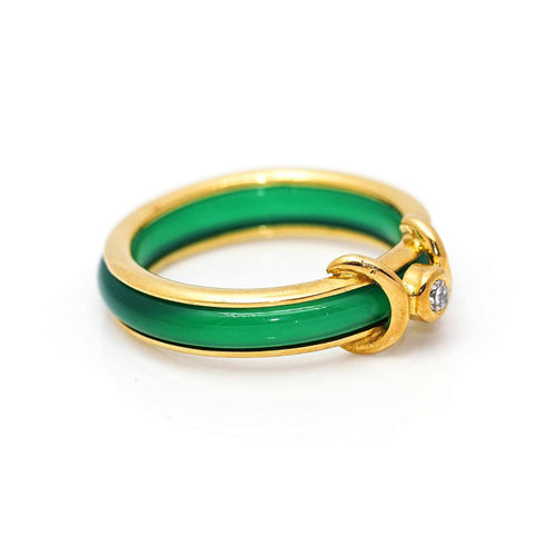 Bague Bague en or jaune 18 kt avec agate verte et diamant 58 Facettes UKD359895JC