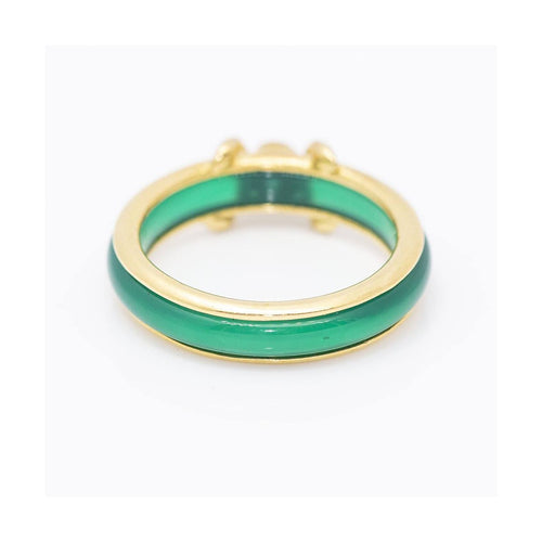Bague Bague en or jaune 18 kt avec agate verte et diamant 58 Facettes UKD359895JC