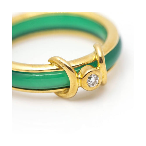 Bague Bague en or jaune 18 kt avec agate verte et diamant 58 Facettes UKD359895JC