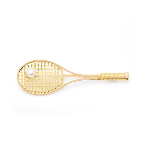 Pendentif Broche/Pendentif raquette de tennis en or jaune 18 ct et perle 58 Facettes UKD359908JC