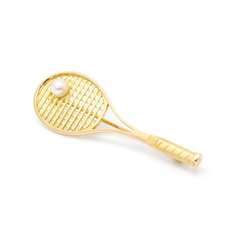 Pendentif Broche/Pendentif raquette de tennis en or jaune 18 ct et perle 58 Facettes UKD359908JC