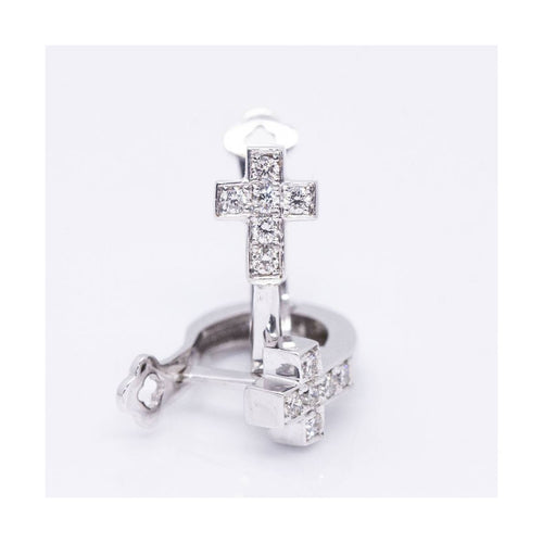 Boucles d'oreilles Boucles d’oreilles croix - Or blanc 18 kt et diamants 58 Facettes UKD360075AS