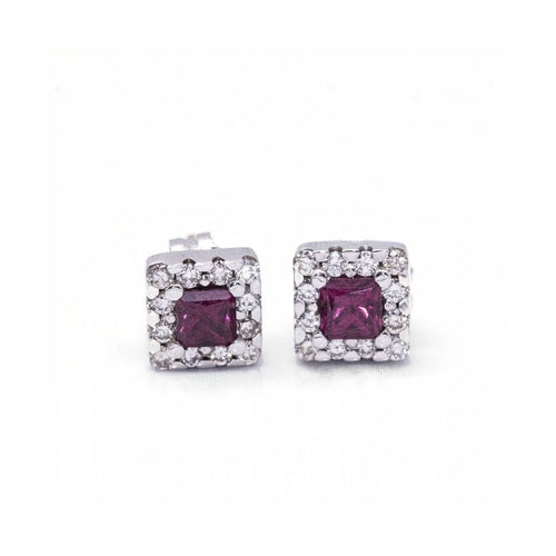 Boucles d'oreilles Boucles d'oreilles - Rodolites et diamants en or blanc 18 kt 58 Facettes UKD360077AS