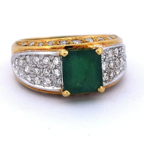 Bague 53 Bague - Jonc en or 18 ct avec émeraude et diamants 58 Facettes AN573 '(00319)