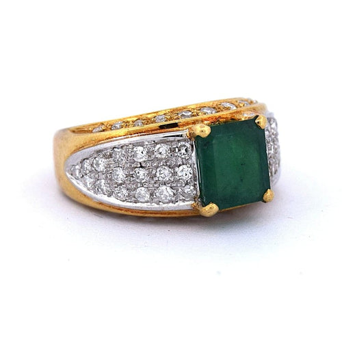 Bague 53 Bague - Jonc en or 18 ct avec émeraude et diamants 58 Facettes AN573 '(00319)