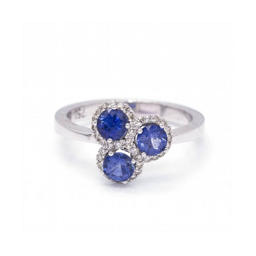 Bague 52 Bague trio - Bague en or blanc 18 kt, saphirs et diamants 58 Facettes UKD360087AS