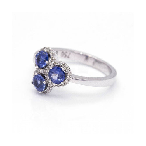 Bague 52 Bague trio - Bague en or blanc 18 kt, saphirs et diamants 58 Facettes UKD360087AS