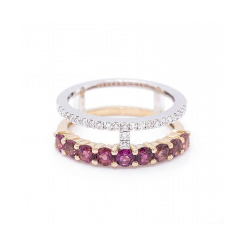 Bague Bague - Tourmalines roses et diamants en or bicolore 18 ct 58 Facettes UKD360096AS