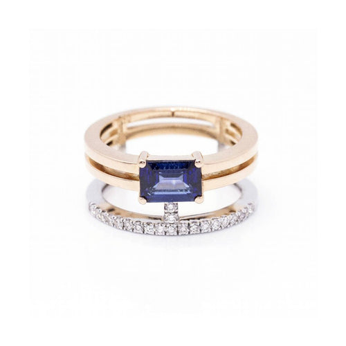 Bague Bague - Saphir de Ceylan et diamants en or rose et or blanc 18 kt 58 Facettes UKD360097AS