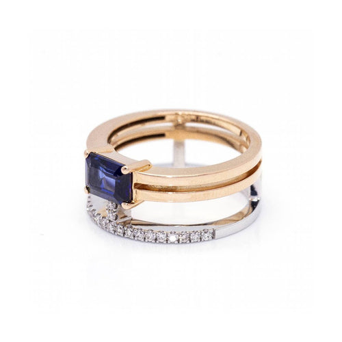 Bague Bague - Saphir de Ceylan et diamants en or rose et or blanc 18 kt 58 Facettes UKD360097AS