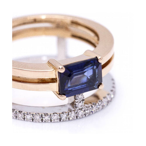 Bague Bague - Saphir de Ceylan et diamants en or rose et or blanc 18 kt 58 Facettes UKD360097AS