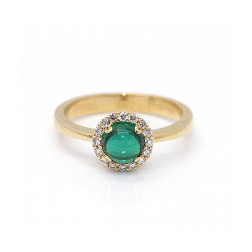 Bague Bague - Or jaune 18 ct avec diamants et émeraude cabochon 58 Facettes UKD360098AS