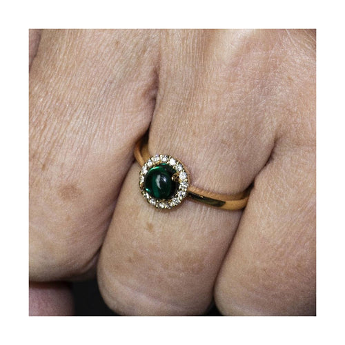 Bague Bague - Or jaune 18 ct avec diamants et émeraude cabochon 58 Facettes UKD360098AS