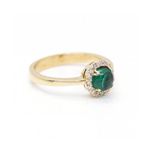 Bague Bague - Or jaune 18 ct avec diamants et émeraude cabochon 58 Facettes UKD360098AS