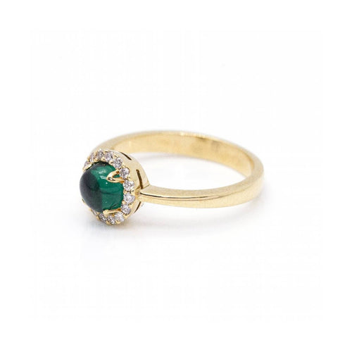 Bague Bague - Or jaune 18 ct avec diamants et émeraude cabochon 58 Facettes UKD360098AS