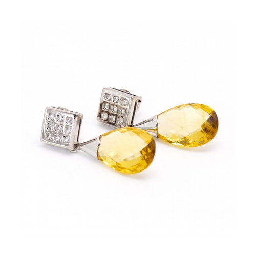 Boucles d'oreilles Briole - Boucles d’oreilles en or blanc 18 kt, citrines et diamants 58 Facettes UKD360265JE