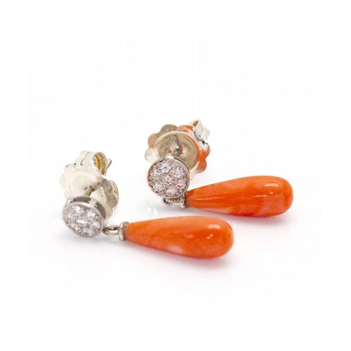 Boucles d'oreilles Boucles d’oreilles - Coraux briolé et diamants en or blanc 18 kt 58 Facettes UKD360266JE