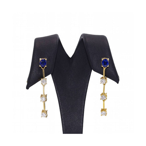 Boucles d'oreilles Boucles d’oreilles - Or jaune 18K avec diamants et saphirs de Ceylan 58 Facettes UKD360286JE