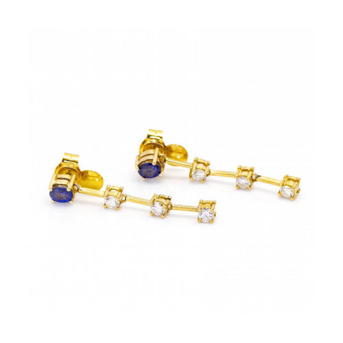 Boucles d'oreilles Boucles d’oreilles - Or jaune 18K avec diamants et saphirs de Ceylan 58 Facettes UKD360286JE
