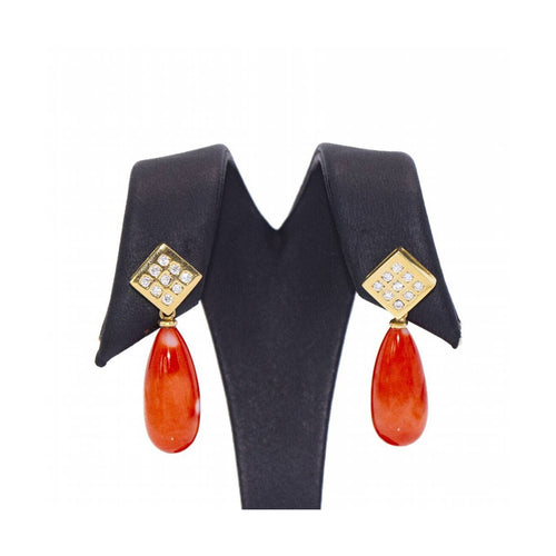 Boucles d'oreilles Boucles d'oreilles - Or jaune 18 ct, corail et diamants 58 Facettes UKD360289JE